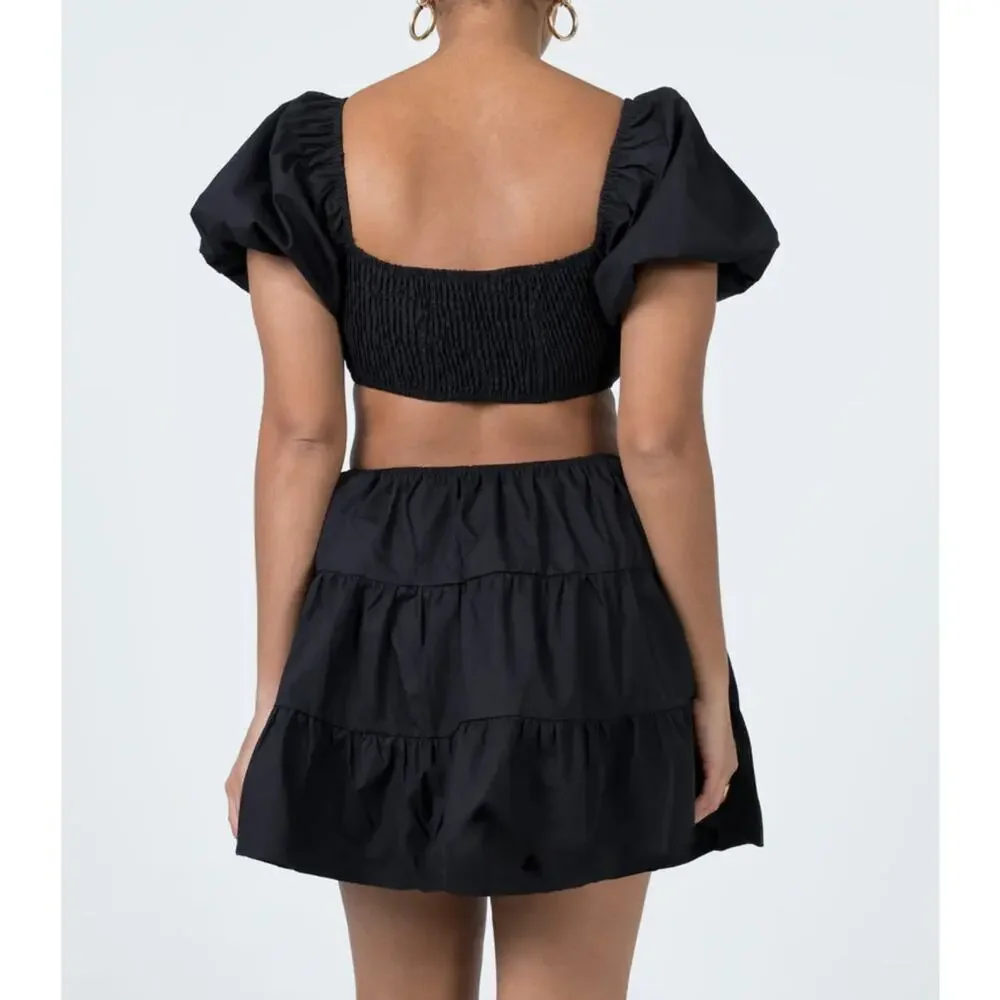 Princess Polly Amber Mini Black Puff Shoulder-Cut Out Dress- Women size 4 - Picture 2 of 8